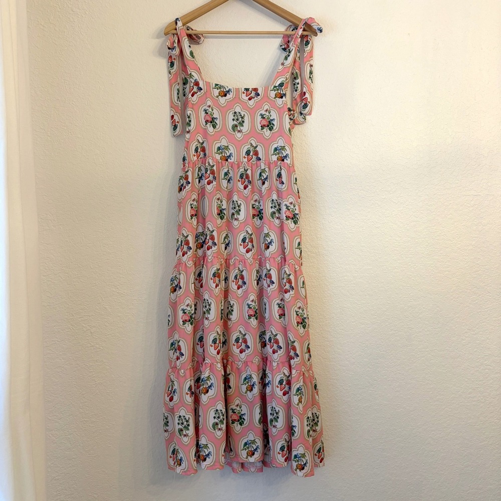 Smith & Quinn Sage Midi Dress S Fruit Patch Strawberry Print Butterfly Pink NWT - Picture 8 of 14